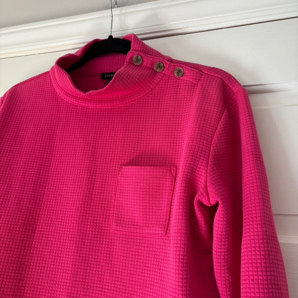 Talbots‎ Pink Waffle Knit Mock Neck Pullover Sweater Button Shoulder Pocket XS - Picture 5 of 13